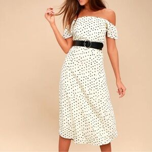 Amuse Society Sweeter Than You Cream Polka Dot Off-the-Shoulder Midi Dress Sz M